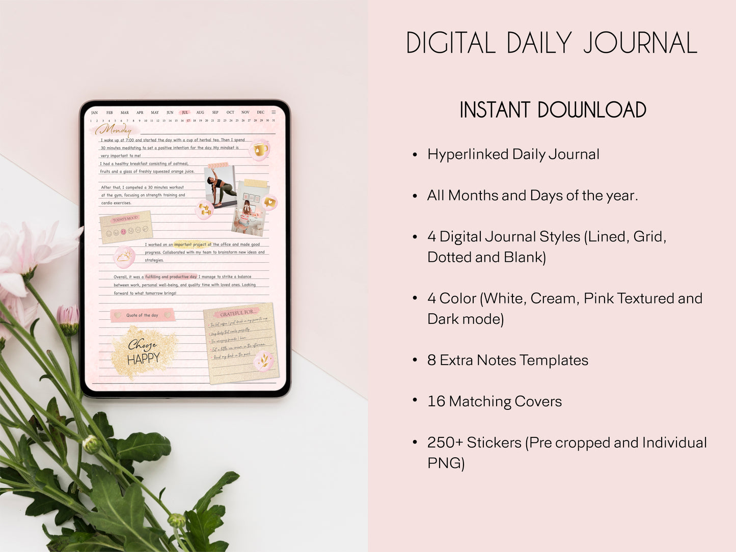 Daily Journal + Watercolor & Gold Stickers