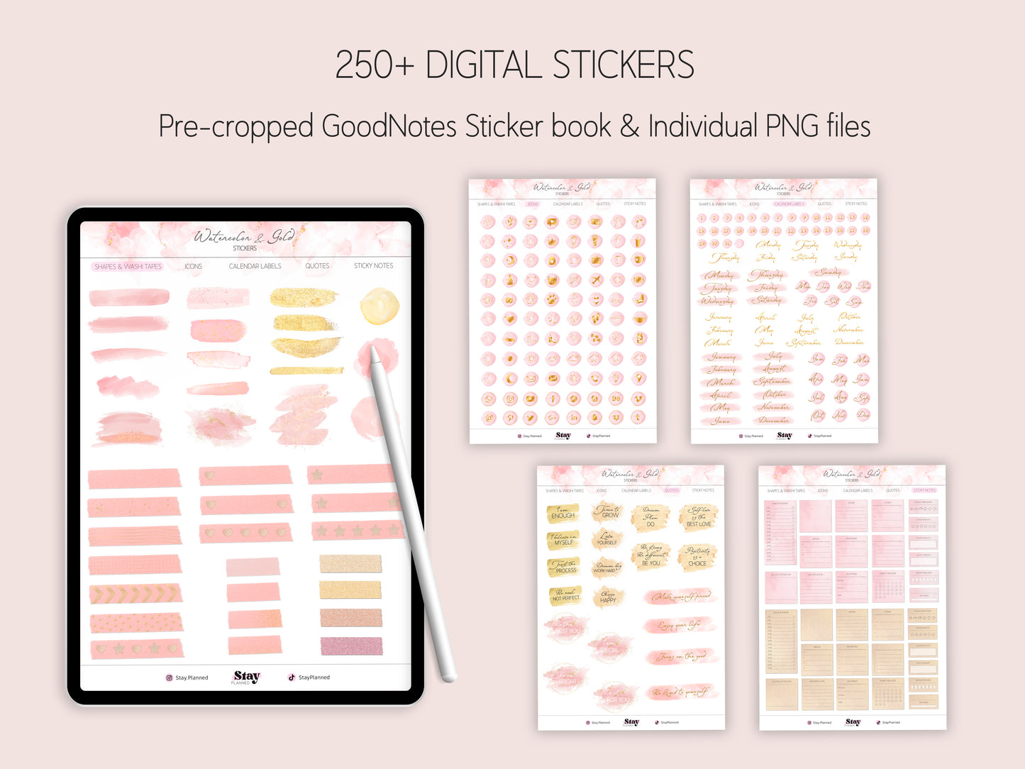 Daily Journal + Watercolor & Gold Stickers