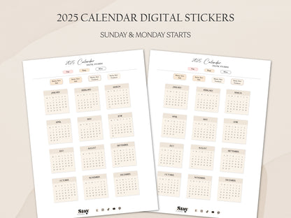 Calendar Stickers 2025