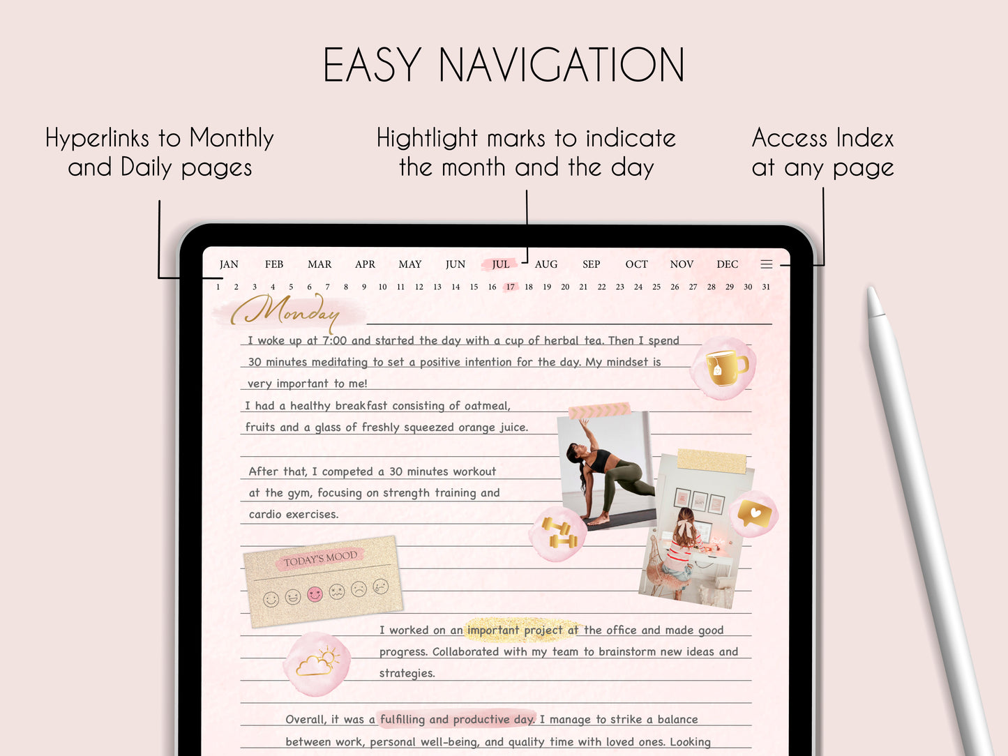 Daily Journal + Watercolor & Gold Stickers