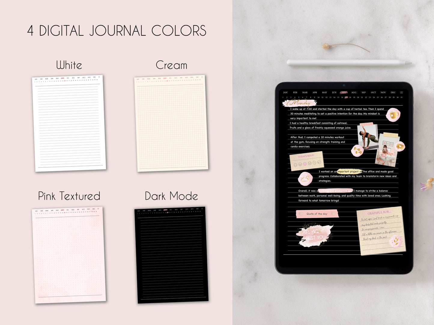 Daily Journal + Watercolor & Gold Stickers
