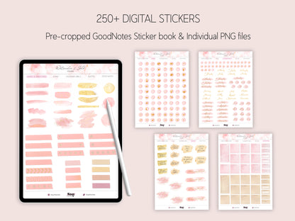 Daily Journal + Watercolor & Gold Stickers