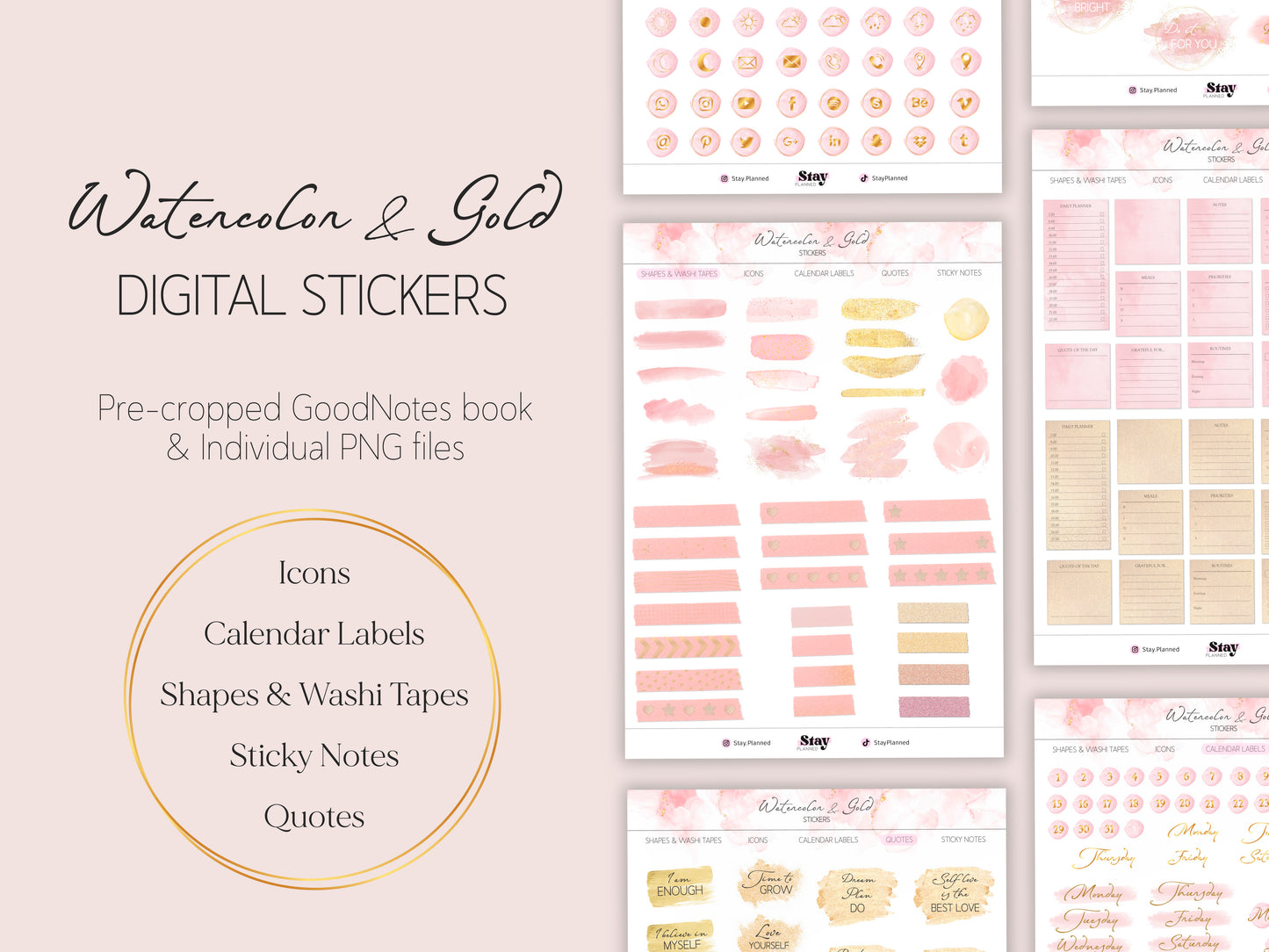 Daily Journal + Watercolor & Gold Stickers