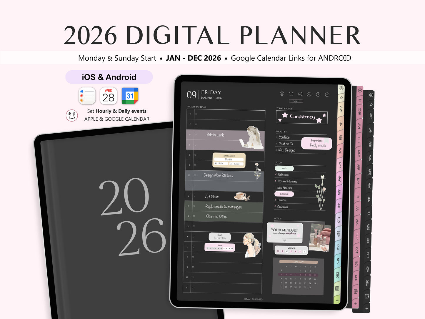 2026 Agenda Digital Modo Oscuro (Inglés)