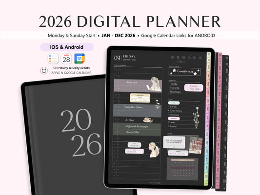 2026 Agenda Digital Modo Oscuro (Inglés)