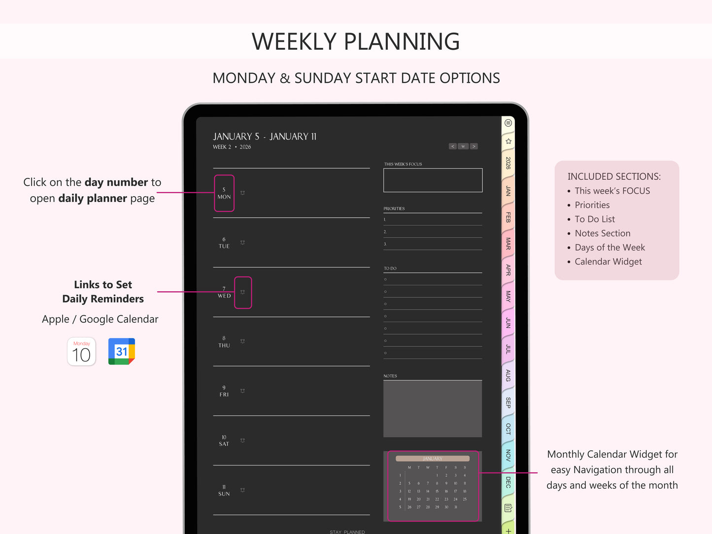 2026 Agenda Digital Modo Oscuro (Inglés)