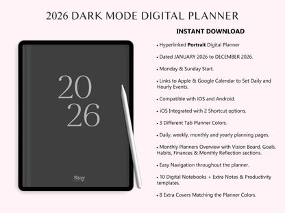 2026 Agenda Digital Modo Oscuro (Inglés)